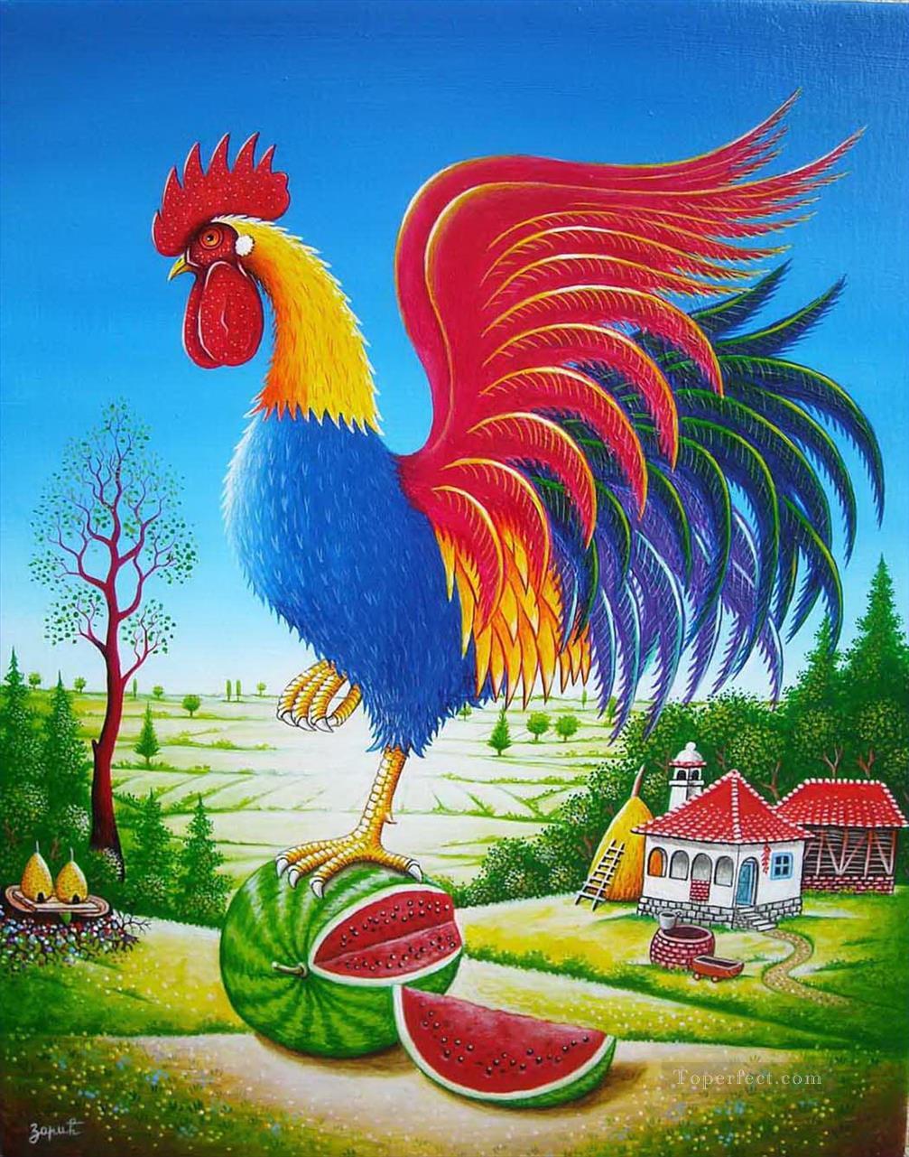 cartoon cock and village Oil Paintings